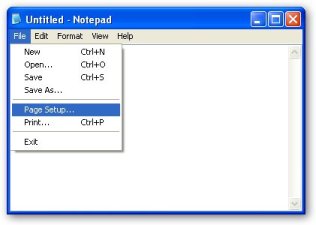 Notepad application with menu displayed